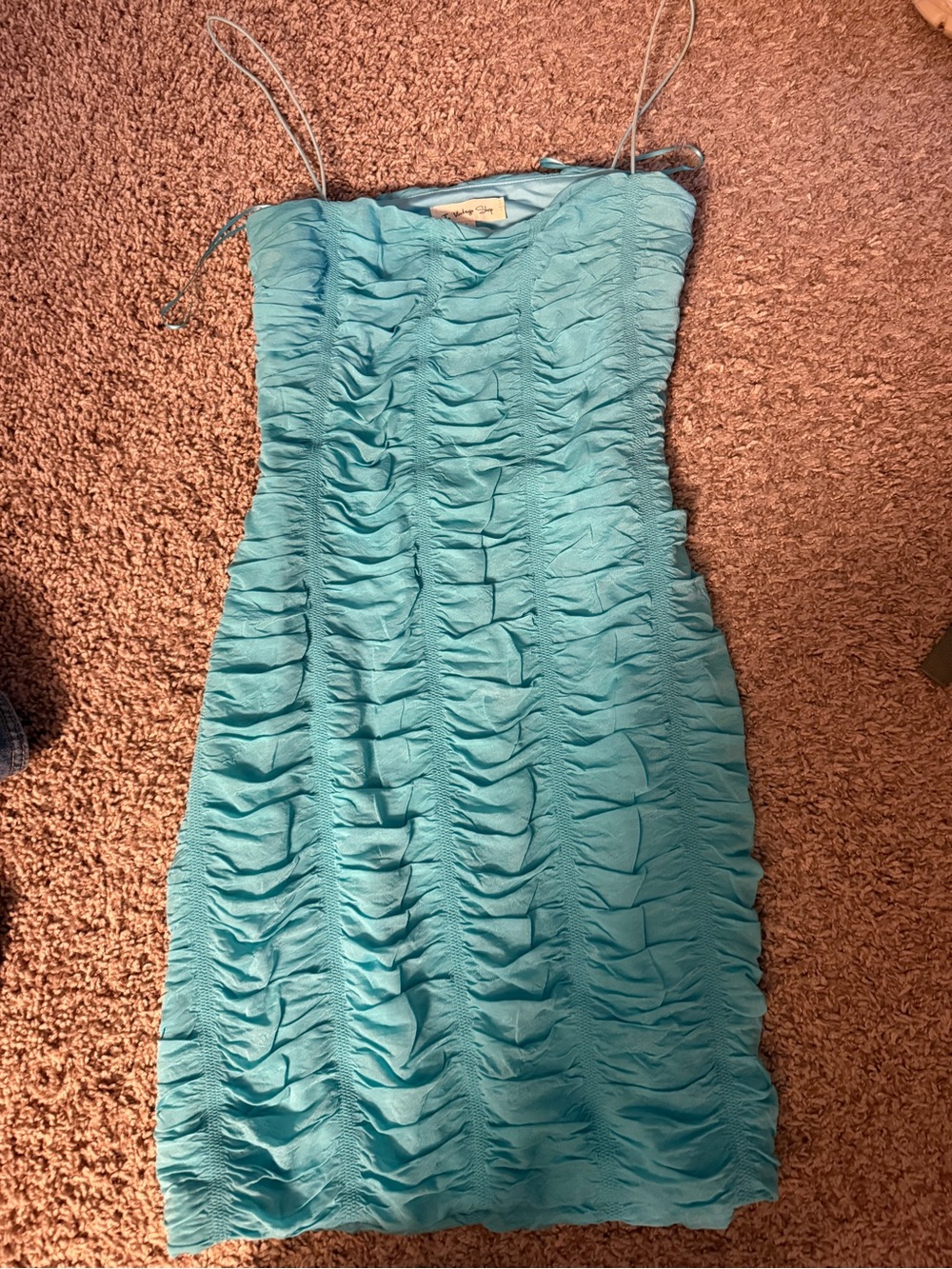 The Vintage Shop Teal Ruched Mini Dress